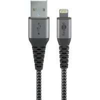 Goobay Lightning USB-C Textilkabel mit Metallsteckern, 2 m, schwarz, grau
