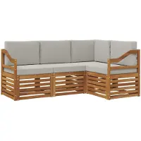 vidaXL Outdoor-Sofagarnitur 4 stk. Natürlich und Hellgrau Polyester