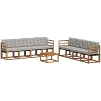vidaXL Outdoor-Sofagarnitur mit Kissen 9 pcs Natürlich und Hellgrau