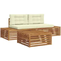 vidaXL Outdoor-Sofagarnitur mit Kissen 3 Stück Natur und Creme