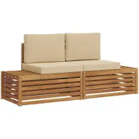vidaXL Outdoor-Sofagarnitur mit Kissen 2 Stück Natur und Beige