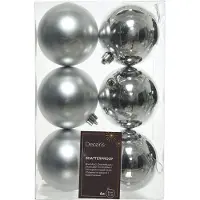 Kaemingk Weihnachtsbaumkugeln Bruchfest 8 cm 6 Stueck Silber Glanz Matt