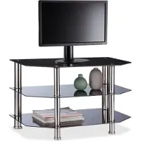 Relaxdays Fernsehtisch Schwarzglas, 3 gehärtete Glasablagen, gummierte Standfüße, Edelstahl, 49x80x45cm, schwarz/silber