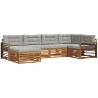 vidaXL Outdoor-Sofagarnitur mit Kissen 6 pcs Natürlich und Hellgrau