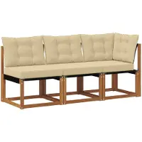 vidaXL Outdoor Mittel- und Ecksofa mit Kissen 3 Stück Natur