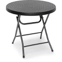 Relaxdays Gartentisch klappbar BASTIAN, rund H x B x T: 74 x 80 x 80 cm, Metall, Kunststoff, Rattan-Optik, schwarz