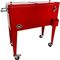 Axi Retro Getränkekühler Rot | Kühlwagen / Kühler mit Rollen - 76 liter | Fahrbare Kühlbox für den Garten / Outdoor