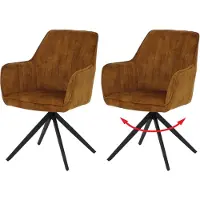 Mendler 2er-Set Esszimmerstuhl HWC-L79, Küchenstuhl Armlehne drehbar Auto-Return Samt 440g/m² Wildleder-Optik senfgelb