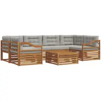 vidaXL Outdoor-Sofagarnitur mit Kissen 7 pcs Natürlich und Hellgrau