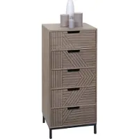 Mendler Kommode MCW-N90, Schrank Highboard, 3D-Design 5 Schubladen Holz Metall 84x35x29cm grau-braun