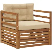 vidaXL Outdoor-Sofa Massives Akazienholz und Polyester Natur und Beige