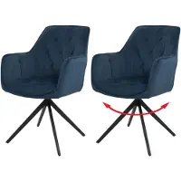 Mendler 2er-Set Esszimmerstuhl MCW-L80, Küchenstuhl Polsterstuhl Stuhl mit Armlehne, drehbar, Metall Stoff/Textil blau