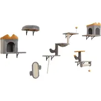StarTech.com Kletterwand für Katzen - Kratzbaum - 6-teiliges Set - 2 Höhlen - Kratzsäule mit Ball & Plattformen - Hängematte - 3 Ebenen - Sisal - Grau