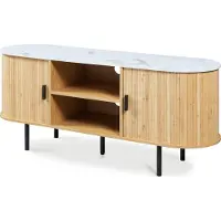 En.casa Fernsehschrank 'Tvedestrand' mit 2 Türen 140 x 40 x 55 cm Bambus Marmorweiß / Natur