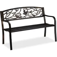 Relaxdays Gartenbank, Vögel Muster, 2-Sitzer, Vintage, Garten & Balkon, Stahl, Sitzbank, 87x127x57 cm, schwarz/bronze