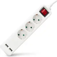 Entac Steckdosen-Verlängerungskabel S1 3 Steckdosen mit Schalter 1,5m 3G1,5 2 USB, 1,5 m, Drinnen, IP20, Kunststoff, Metall, Weiß, 3 AC-Ausgänge