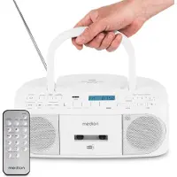 Medion DRX-1 Plus Boombox (tragbares DAB+ UKW Radio, Bluetooth, CD-Player, MP3, Kassette, Kopfhöreranschluss, Stereo Sound System, AUX, Netz & Batterie) weiß