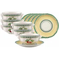 Villeroy & Boch Tasse "Suppentassen mit Untertassen French Garden Fleurence 240 ml 6er Set bunt", bunt, B:17cm H:7,6cm Ø:17cm, Porzellan, Trinkgefäße, Tasse, Spülmaschinengeeignet, Mikrowellenfest