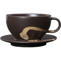 Ferm Living Koyo Tasse mit Untertasse dunkelbraun Steingut - , Braun / Rost, Keramik