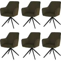 Mendler 6er-Set Esszimmerstuhl MCW-L79, Küchenstuhl Lehnstuhl Stuhl Armlehnen, drehbar Auto-Position Stoff/Textil grün