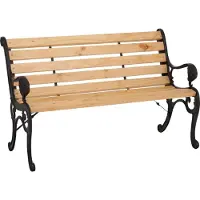 Mendler Gartenbank MCW-O25, Sitzbank Parkbank Holzbank 2-Sitzer, Gusseisen Holz Kiefer, 132cm natur