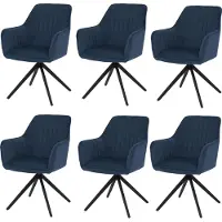 Mendler 6er-Set Esszimmerstuhl MCW-L79, Küchenstuhl Lehnstuhl Stuhl Armlehnen, drehbar Auto-Position Stoff/Textil blau