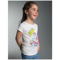 Trigema T-Shirt "T Shirt mit Printmotiv "Summer Party", Mädchen, Gr. 104, weiß, Single Jersey, 100% Baumwolle, Basic, Rundhals, Shirts T-Shirt