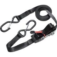 Masterlock 4,25 m x 25 mm Zurrgurt mit Druckratsche mit S-Haken; 2er-Pack; schwarz, Schwarz, Polyester, Polyvinylchlorid (PVC), Stahl, Spannungsratsche, S-Haken