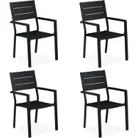 Relaxdays Gartenstuhl 4er Set, HBT 90 x 53,5 x 59 cm, Balkonstühle m. Armlehnen, Metall, moderne Terrassenmöbel, schwarz