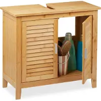 Relaxdays Waschbeckenunterschrank Bambus, HxBxT: 60x67x30 cm, 1 großes Fach, 2 Türen, magnetisch, Badunterschrank, natur