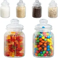 Relaxdays Vorratsgläser 6er Set, 1000 ml, Deckel, für Lebensmittel in Küche, Hochzeit Candy Bar Zubehör, luftdicht, klar