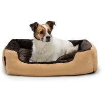 Lionto Hundebett, weiches Kuschelbett mit herausnehmbarem Wendekissen & Anti-Rutsch-Boden, 60x48 cm, beige/braun