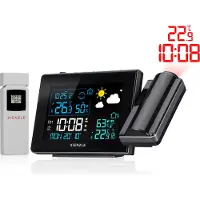 KIENZLE Funk-Wetterstation mit Projektion, Farbdisplay, Außensensor, Schimmelwarnung, 2 Weckzeiten