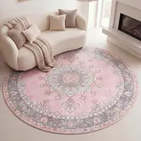 FRAAI Teppich Vintage Rund - Lily Medaillon Rosa Ø 120 cm