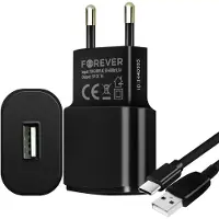 Forever , Schnellladegerät (1A) mit USB-C auf USB Ladekabel (1.2m), Schwarz