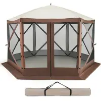 Costway Pop-up Pavillon, 350 x 350 cm Partyzelt mit Tragetasche & Netzwänden, Faltpavillon faltbar, Gartenpavillon zum Campen im Garten