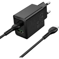 Hoco Handy-Ladegerät USB A + USB C QC3.0 PD AFC 3A 30W + Kabel USB C auf USB C N71 schwarz