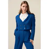 Oltre Double-breasted Cropped Blazer Bright Blue Größe: 46 | Blazer Outlet | Damen | Blau