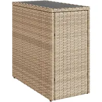 vidaXL Garten-Beistelltisch Glasplatte Beige 58x27,5x55 cm Poly Rattan