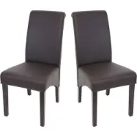 MCW 2er-Set Esszimmerstuhl Cesena Kunstleder matt, braun, dunkle Füße