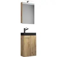 VCM 3-tlg Set | Waschplatz für Gäste WC | Gästebad Toilette | Waschtisch mit Spiegelschrank | Badmöbel Badezimmer Set – Slito SC-BL