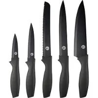 MasterChef Messer Set, Messerset mit Küchenmesser, Kochmesser, Brotmesser, Schälmesser & Allzweckmesser, Schneidemesser Küche Set, Scharfe Messer mit Edelstahlklingen, Softgriff, 5-teilig, Schwarz