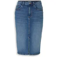 Tom Tailor Damen Midi-Jeansrock mit Schlitz, blau, Uni, Gr. 36