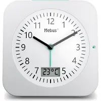 Mebus Funk-Wecker mit Thermometer / Datumsanzeige, Schlummerfunktion, großes Display/ Quadratisch / Hintergrundbeleuchtung / Farbe: Weiß / Modell: 25610