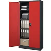 DELUKE Aktenschrank abschließbar KADO - 5 Ebenen, Flügeltüren | Metallschrank Werkstatt Büroschrank aus Stahl Werkzeugschrank, 185x90x40cm Anthrazit-Rot