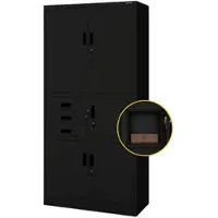 DELUKE Aktenschrank abschließbar GEDO - mit Tresor & Schubladen| Büroschrank aus Stahl Metallschrank Werkstatt Werkzeugschrank, 185x90x40cm Schwarz