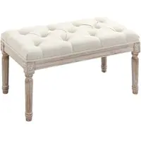 STILVORA Sitzhocker Polsterbank 80x40x43 cm Cremeweiß Leinenoptik mit Holzbeinen und Schnitzdetails, gepolsterter Sitz als Ottomane und Fußstütze