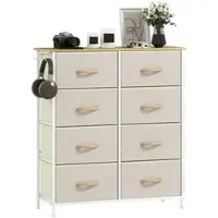 STILVORA Kommode 86x30x95 mit 8 Stoffschubladen, Seitentaschen und Haken, Stahlrahmen mit Kippsicherung, Beige