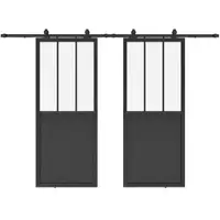 Inova Doppelflügelige Loftschiebetür 155 x 206,5 cm, schwarzer Stahl, Klarglas, Komplettset mit offener Laufschiene und Softclose