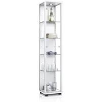 K-Möbel Glasvitrine in Weiss (176x37x33 cm) mit 4 höhenverstellbaren Glasböden, LED - Modellauto Vitrine Weiß - Vitrinenschrank Weiss - Sammlervitrine